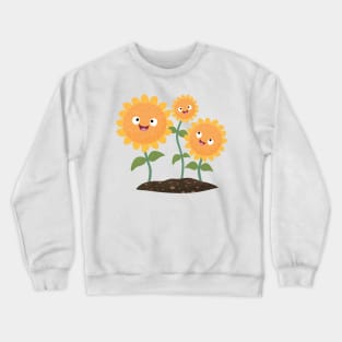 Cute happy sunflowers smiling cartoon illustration Crewneck Sweatshirt